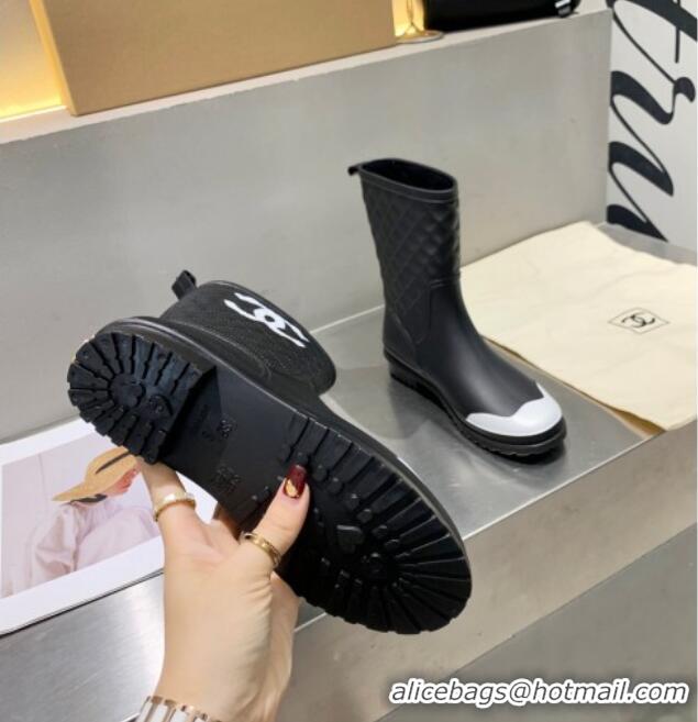 Low Price Chanel Vintage Rubber Rain Mid-High Boots Black 091717 