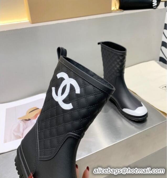 Low Price Chanel Vintage Rubber Rain Mid-High Boots Black 091717 