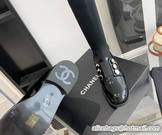 Elegant Chanel Patent Leather and Knit Sock High Boots Black 091719