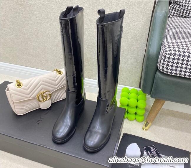 Good Product Chanel Calfskin and Patent Leather High Boots Black 091819