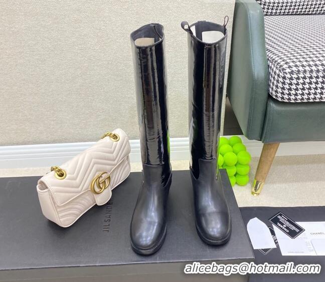 Good Product Chanel Calfskin and Patent Leather High Boots Black 091819