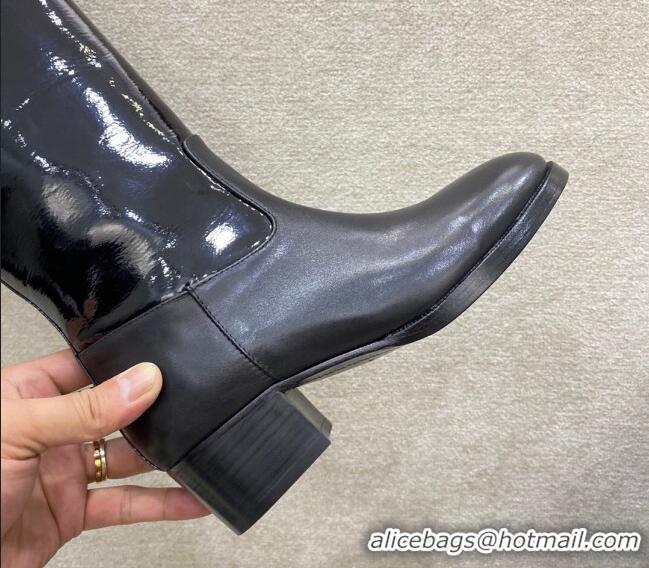 Good Product Chanel Calfskin and Patent Leather High Boots Black 091819