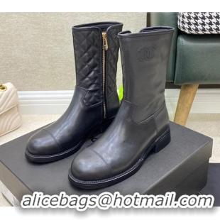 Low Cost Chanel Quilted and Smooth Leather Short Boots Black 091820