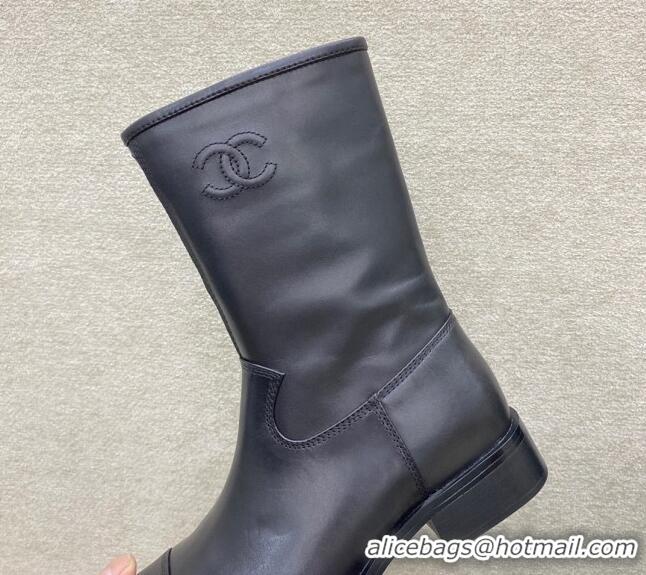 Low Cost Chanel Quilted and Smooth Leather Short Boots Black 091820