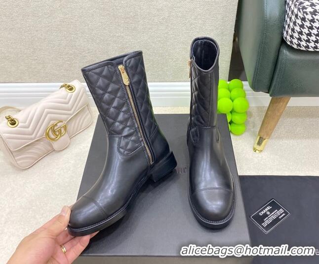 Low Cost Chanel Quilted and Smooth Leather Short Boots Black 091820