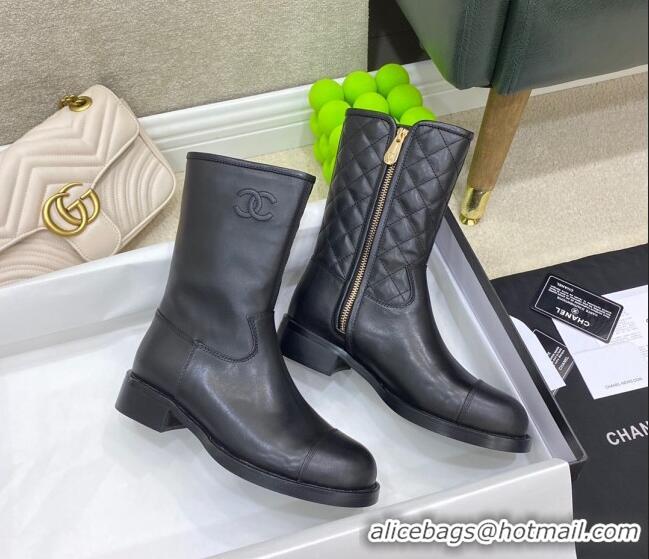 Low Cost Chanel Quilted and Smooth Leather Short Boots Black 091820