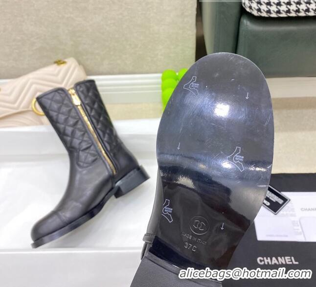 Low Cost Chanel Quilted and Smooth Leather Short Boots Black 091820