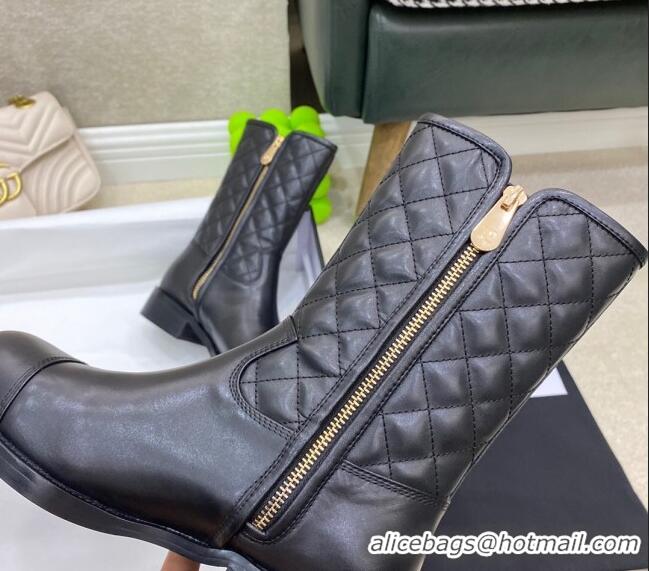 Low Cost Chanel Quilted and Smooth Leather Short Boots Black 091820