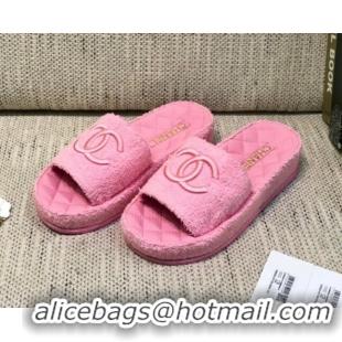 Luxurious Chanel Towel Platform Flat Slide Sandals G36901 Pink