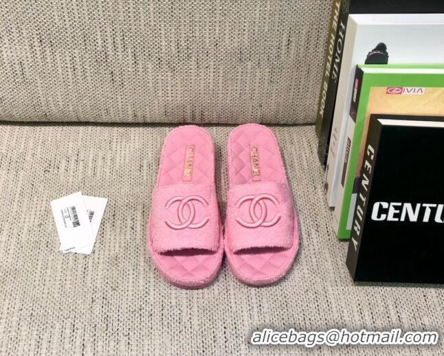 Luxurious Chanel Towel Platform Flat Slide Sandals G36901 Pink