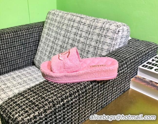 Luxurious Chanel Towel Platform Flat Slide Sandals G36901 Pink