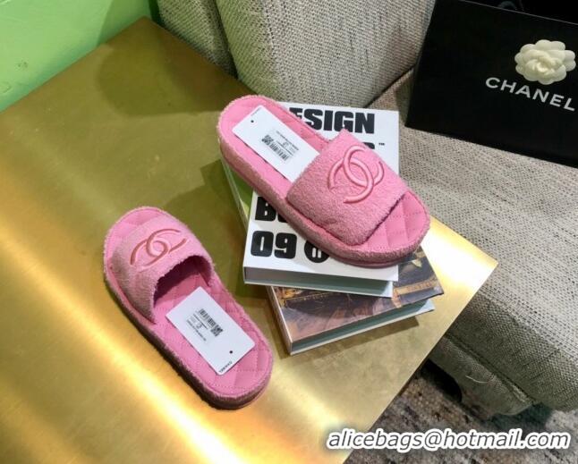 Luxurious Chanel Towel Platform Flat Slide Sandals G36901 Pink