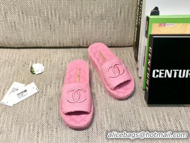 Luxurious Chanel Towel Platform Flat Slide Sandals G36901 Pink