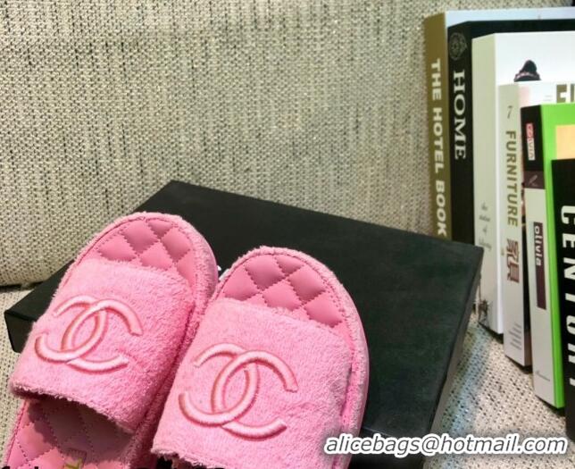 Luxurious Chanel Towel Platform Flat Slide Sandals G36901 Pink