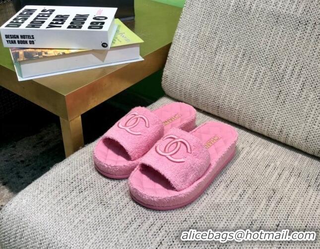 Luxurious Chanel Towel Platform Flat Slide Sandals G36901 Pink