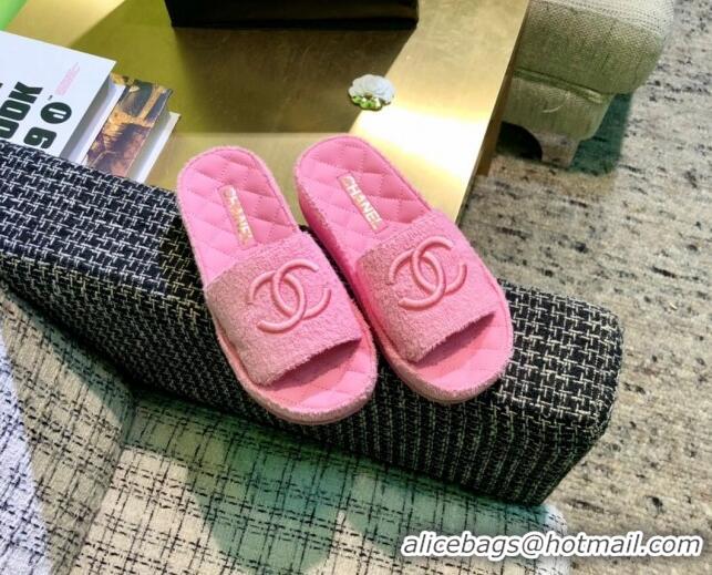 Luxurious Chanel Towel Platform Flat Slide Sandals G36901 Pink