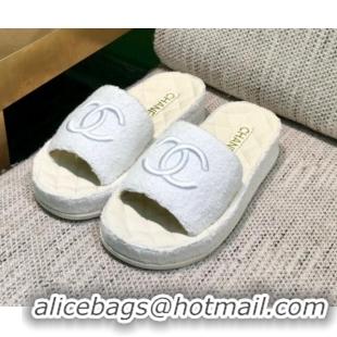 Unique Style Chanel Towel Platform Flat Slide Sandals G36901 White