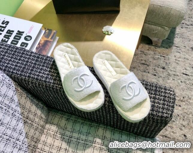 Unique Style Chanel Towel Platform Flat Slide Sandals G36901 White