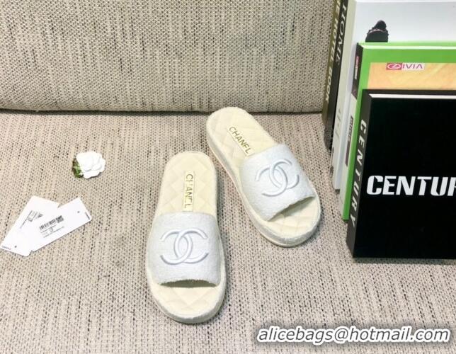 Unique Style Chanel Towel Platform Flat Slide Sandals G36901 White