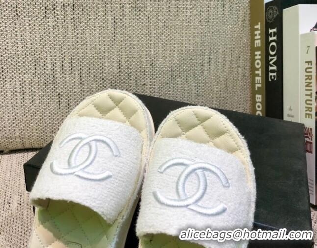 Unique Style Chanel Towel Platform Flat Slide Sandals G36901 White