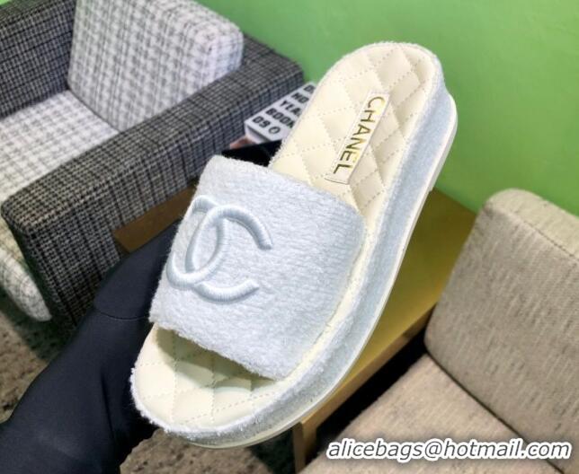 Unique Style Chanel Towel Platform Flat Slide Sandals G36901 White