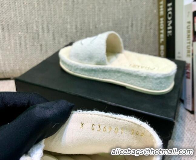 Unique Style Chanel Towel Platform Flat Slide Sandals G36901 White