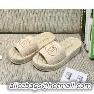 Best Design Chanel Towel Platform Flat Slide Sandals G36901 Beige