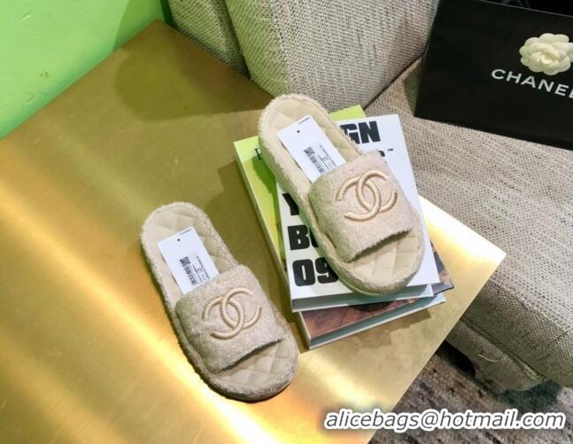 Best Design Chanel Towel Platform Flat Slide Sandals G36901 Beige