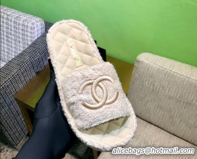 Best Design Chanel Towel Platform Flat Slide Sandals G36901 Beige