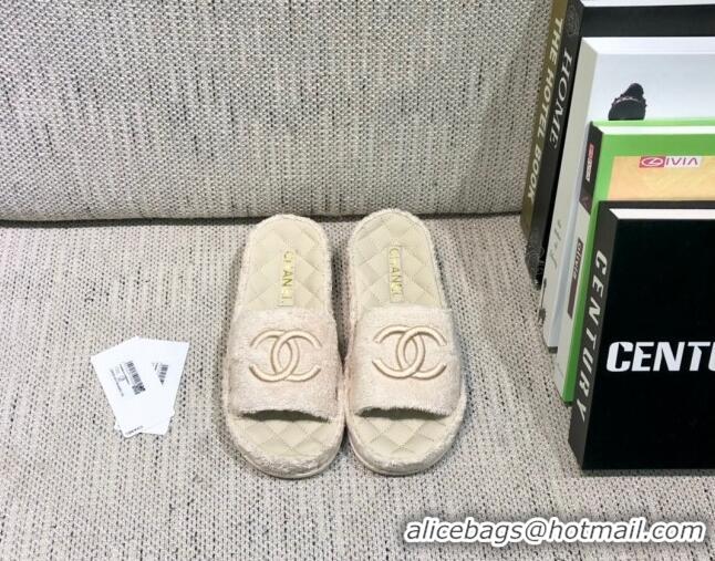 Best Design Chanel Towel Platform Flat Slide Sandals G36901 Beige