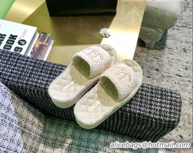 Best Design Chanel Towel Platform Flat Slide Sandals G36901 Beige