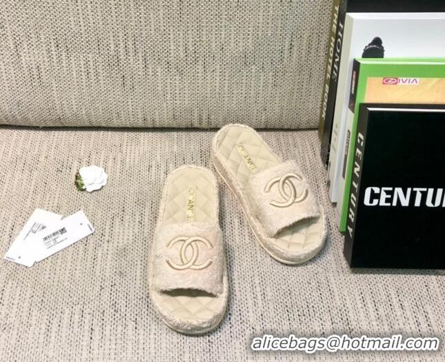 Best Design Chanel Towel Platform Flat Slide Sandals G36901 Beige