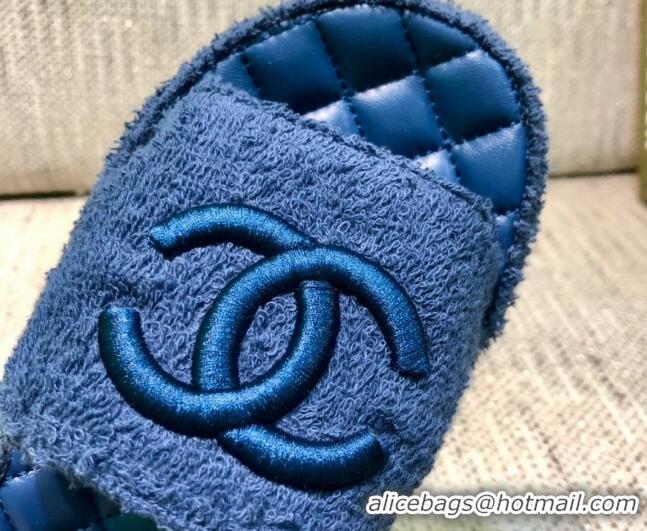 Super Quality Chanel Towel Platform Flat Slide Sandals G36901 Navy Blue