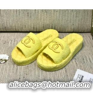 Fashion Chanel Towel Platform Flat Slide Sandals G36901 Yellow