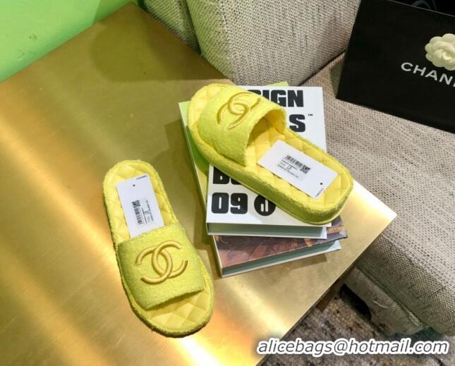 Fashion Chanel Towel Platform Flat Slide Sandals G36901 Yellow