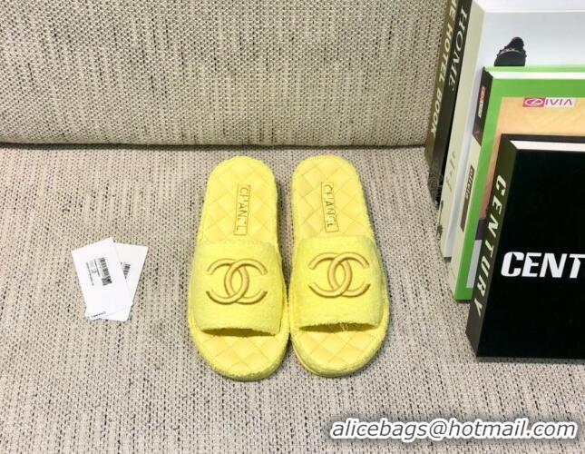 Fashion Chanel Towel Platform Flat Slide Sandals G36901 Yellow