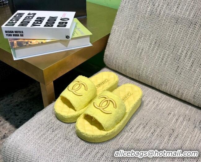 Fashion Chanel Towel Platform Flat Slide Sandals G36901 Yellow