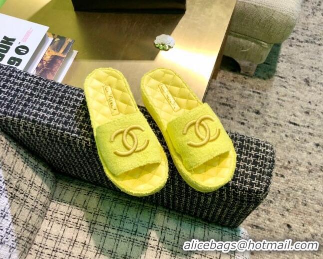 Fashion Chanel Towel Platform Flat Slide Sandals G36901 Yellow