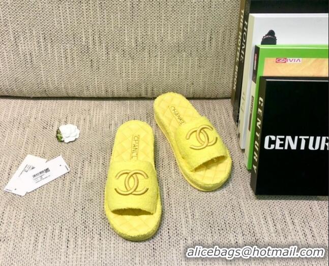 Fashion Chanel Towel Platform Flat Slide Sandals G36901 Yellow