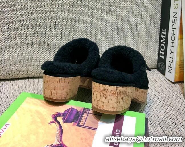 Good Quality Chanel Suede and Shearling Clogs Mules 4.5cm G38271 Black