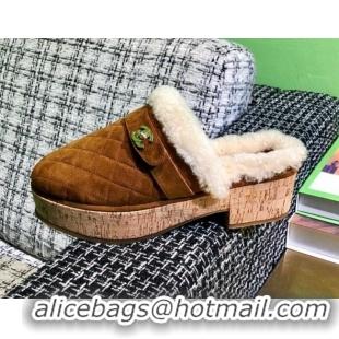 Discount Chanel Suede and Shearling Clogs Mules 4.5cm G38271 Brown