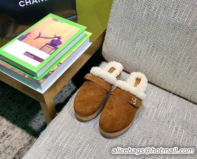 Discount Chanel Suede and Shearling Clogs Mules 4.5cm G38271 Brown