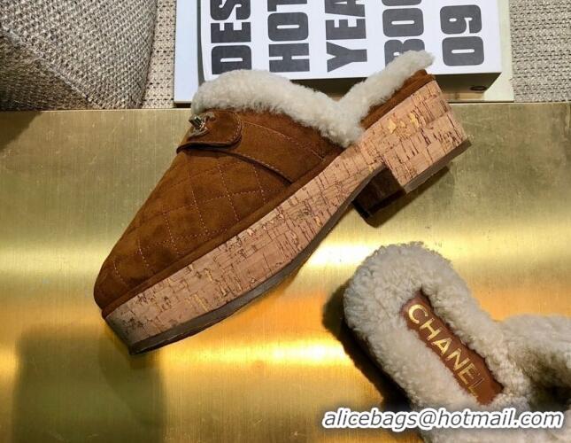 Discount Chanel Suede and Shearling Clogs Mules 4.5cm G38271 Brown