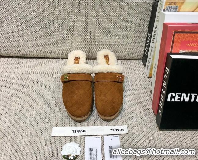 Discount Chanel Suede and Shearling Clogs Mules 4.5cm G38271 Brown