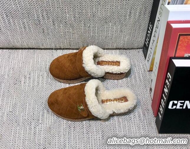 Discount Chanel Suede and Shearling Clogs Mules 4.5cm G38271 Brown