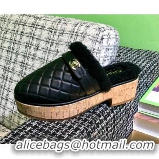 Best Luxury Chanel Lambskin and Shearling Clogs Mules 4.5cm G38271 Black