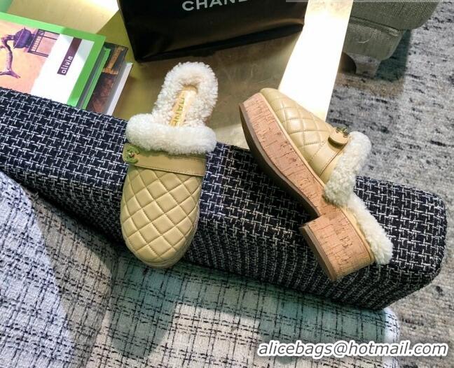 Top Quality Chanel Lambskin and Shearling Clogs Mules 4.5cm G38271 Apricot