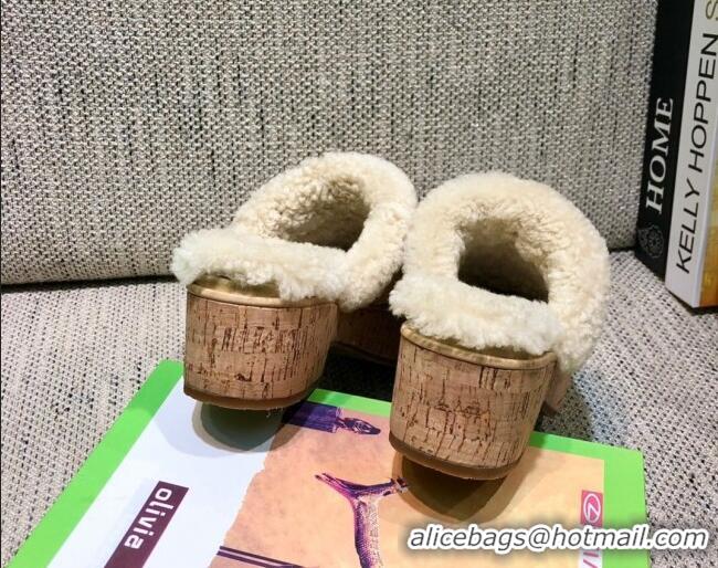 Top Quality Chanel Lambskin and Shearling Clogs Mules 4.5cm G38271 Apricot