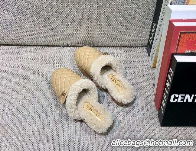 Top Quality Chanel Lambskin and Shearling Clogs Mules 4.5cm G38271 Apricot