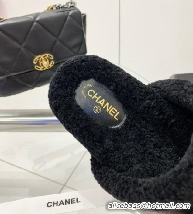 Popular Chanel Lambskin and Shearling Flat Mules 4.5cm 092348 Black